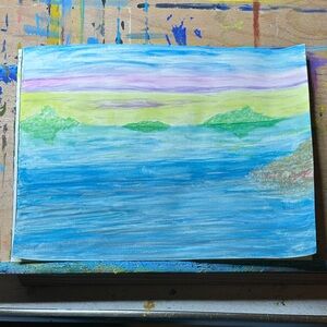 Tranquil Seascape Painting with Blue and Green Tones